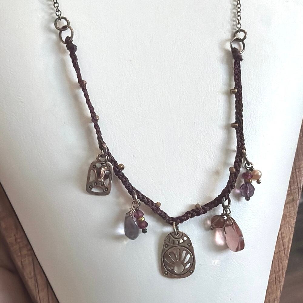 Vintage SILPADA Sterling Silver Garnet Pearl Brass Glass Necklace